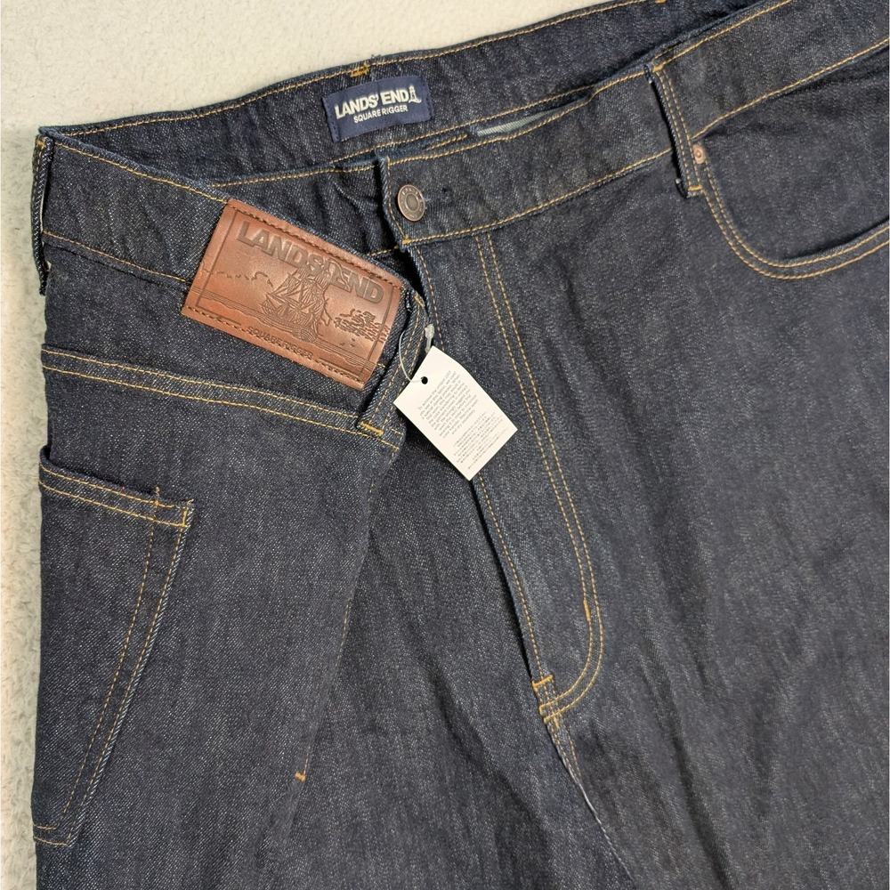 NEW Lands End Square Rigger Jeans Mens 54T Traditional Fit Dark Wash Stretch NWT